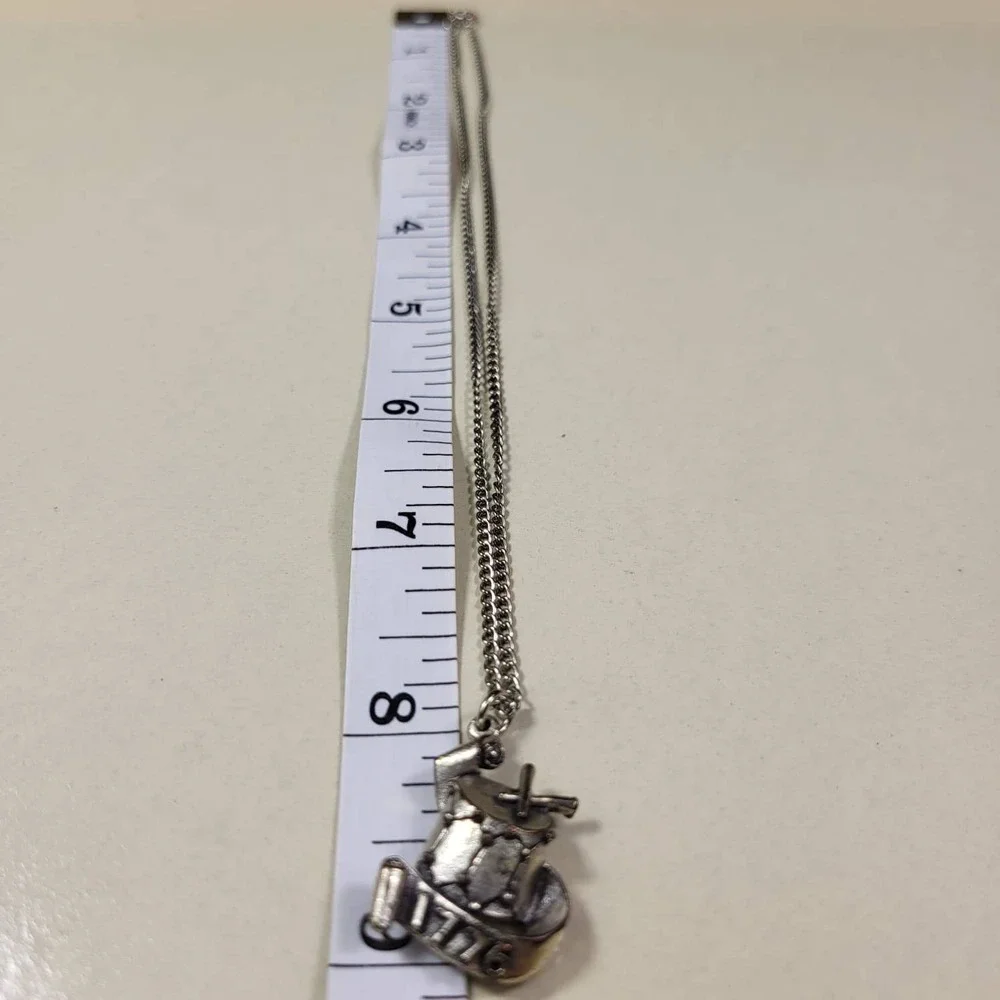 1776 Drum Pendant Necklace 17in Silver Tone Patriotic Scroll Vintage - Picture 4 of 6